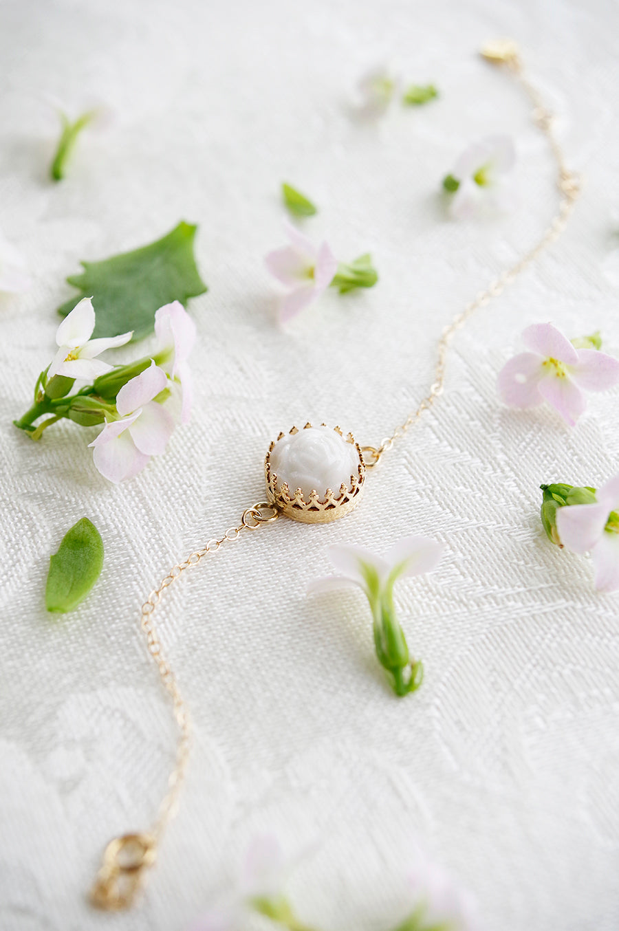 Mini Porcelain Rose Charm Gold-Filled Bracelet