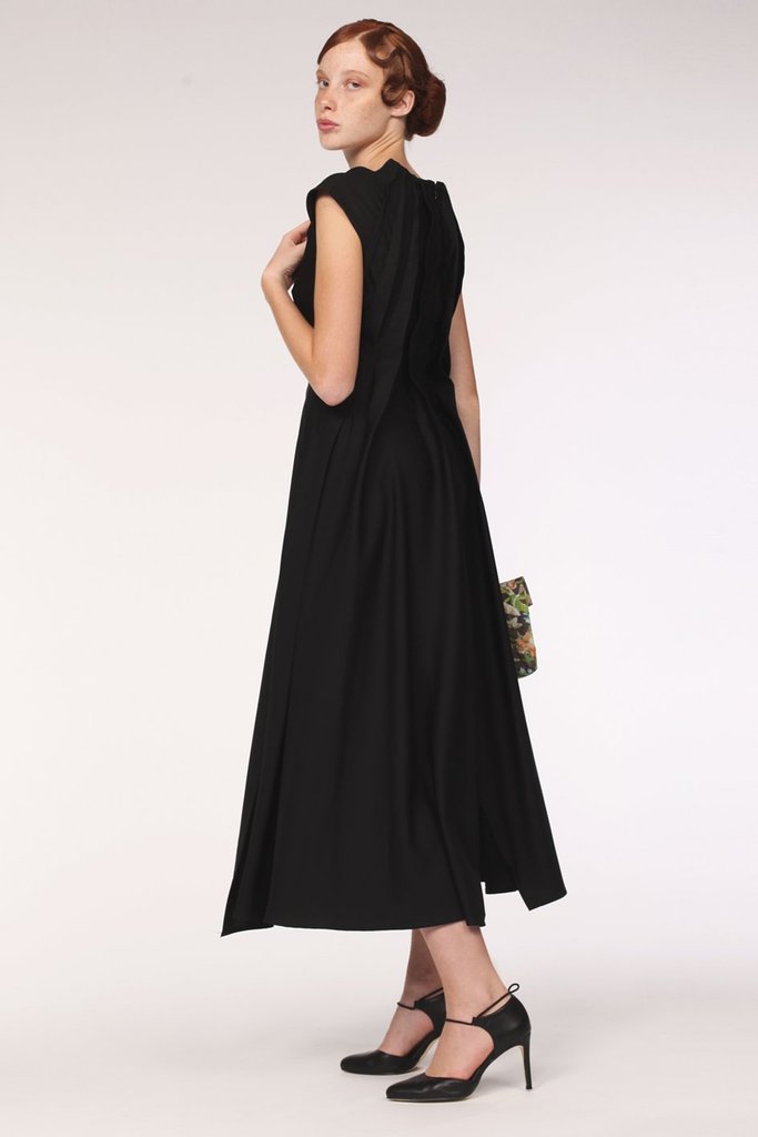 Back Neck Pleated Silk Dress