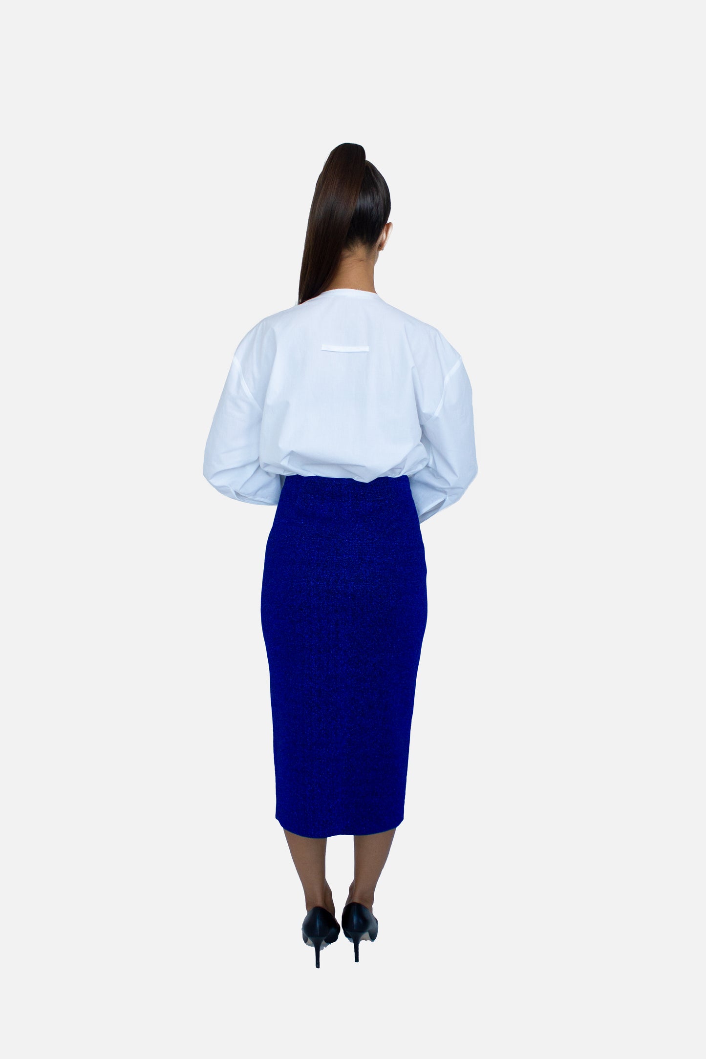 Blue Metallic Pencil Skirt