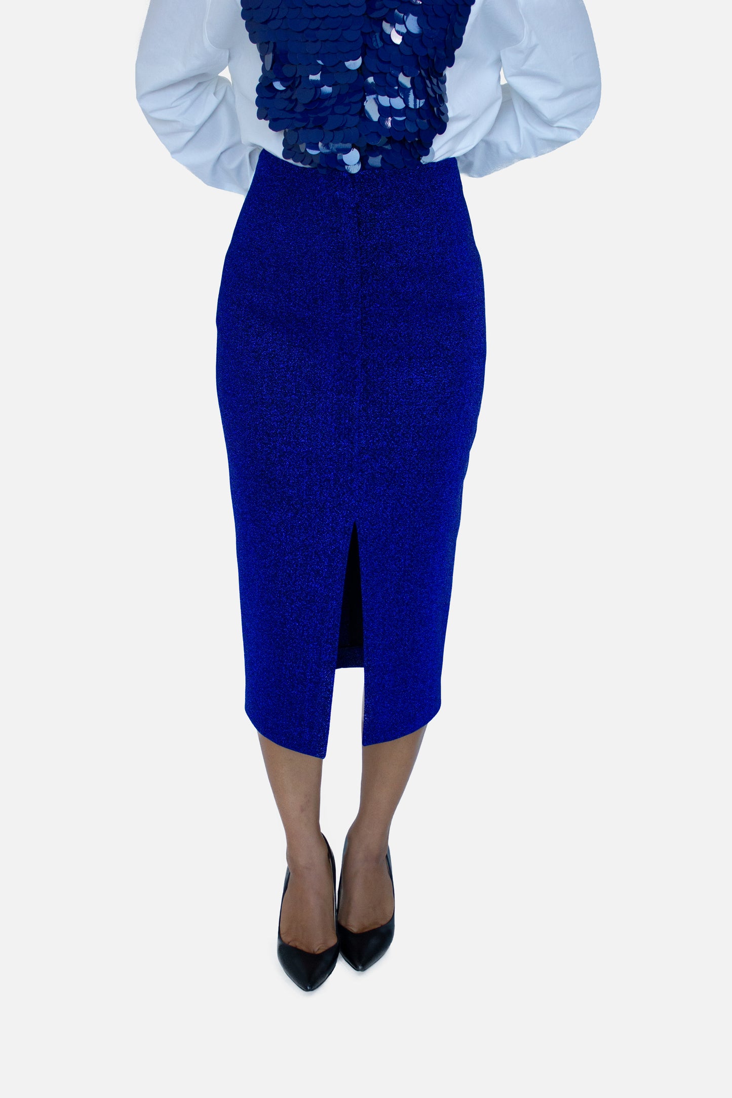 Blue Metallic Pencil Skirt