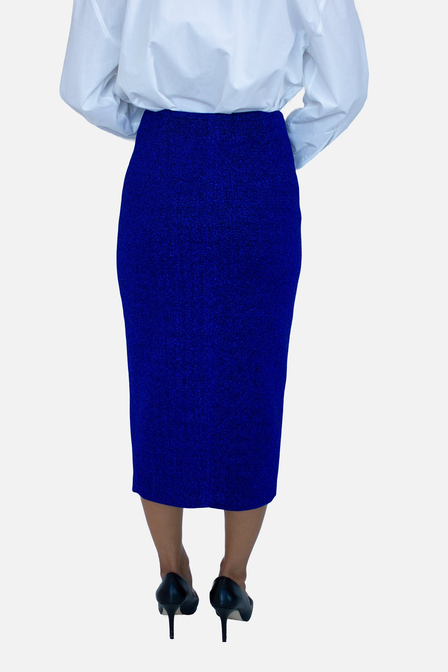 Blue Metallic Pencil Skirt