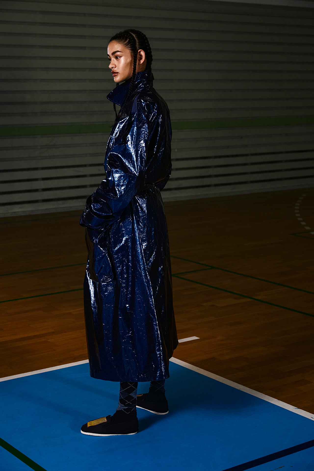 Blue Wrinkled Moon Trench Coat