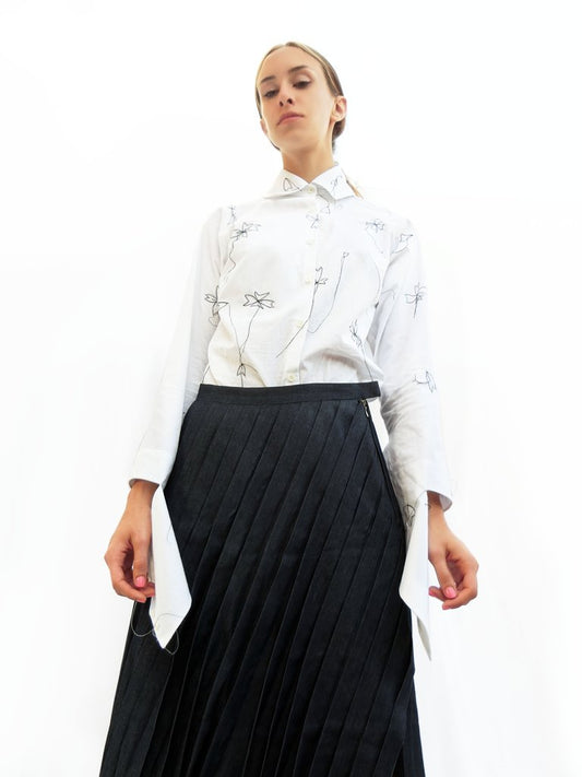 High Collar Flower Stitching Embroidered Shirt