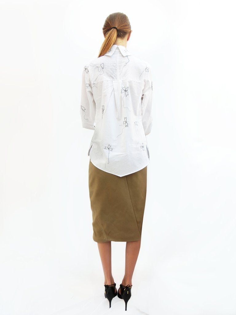High Collar Flower Stitching Embroidered Shirt