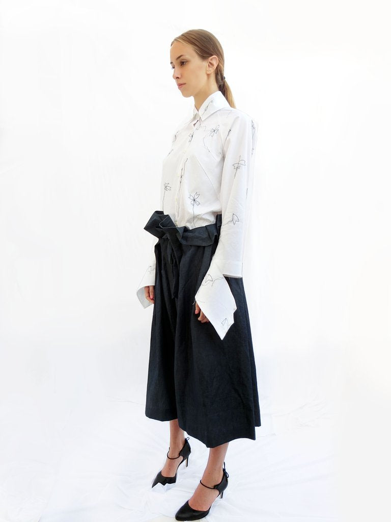 High Collar Flower Stitching Embroidered Shirt