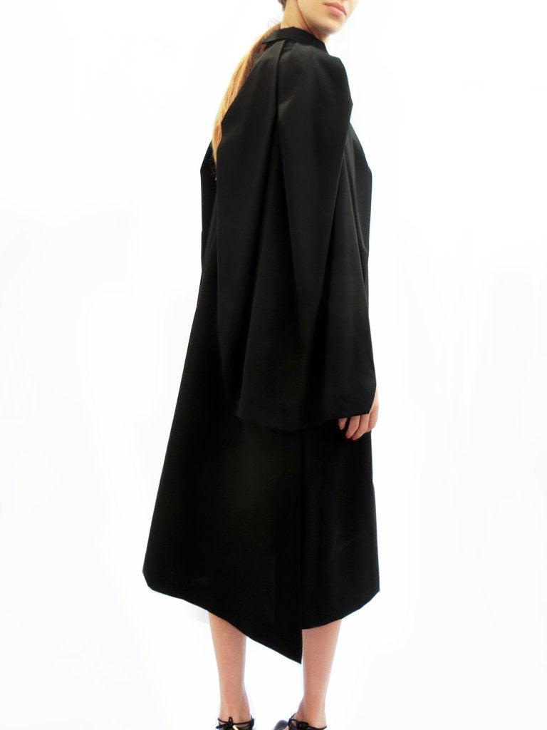 High Collar Angular Pleated Wool Dress