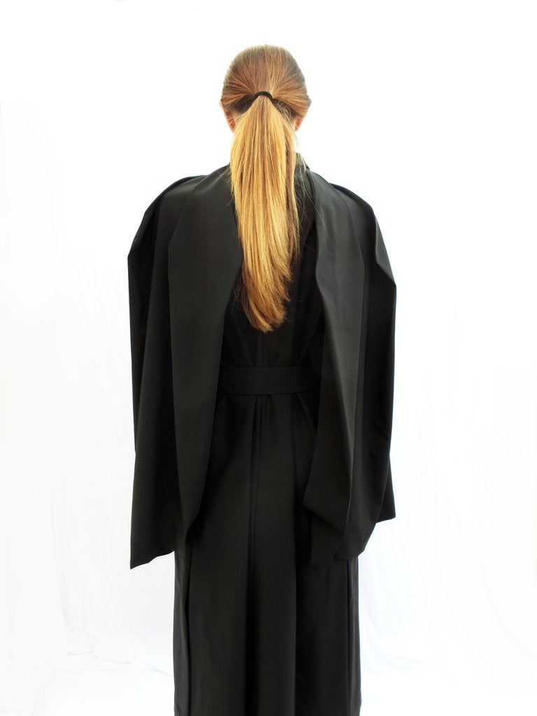 High Collar Angular Pleated Wool Dress