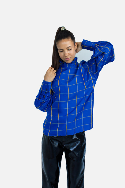 Ruffled Checked Collar Shirt