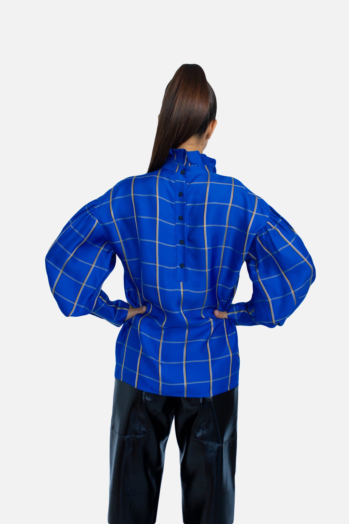 Ruffled Checked Collar Shirt