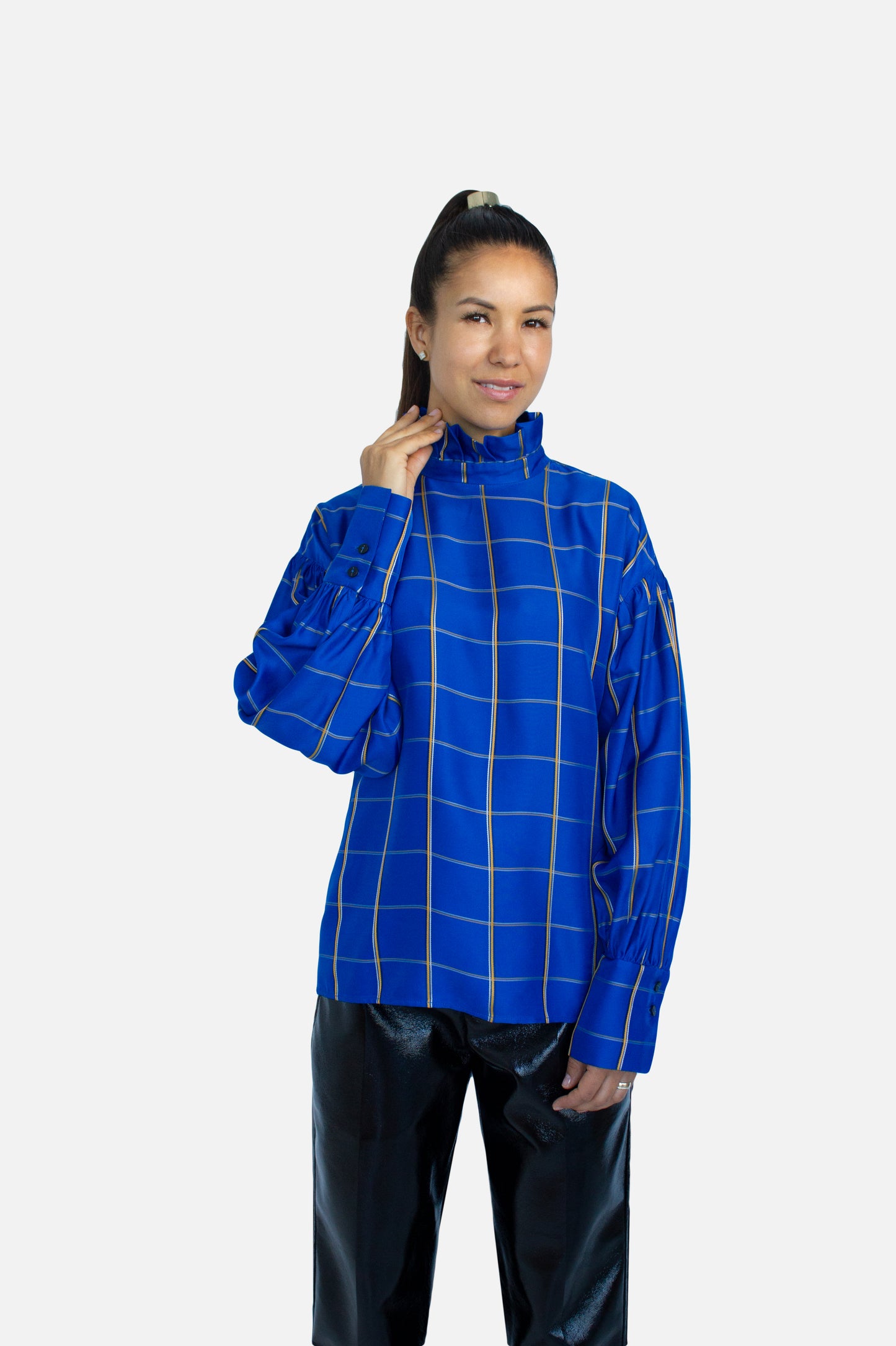 Ruffled Checked Collar Shirt