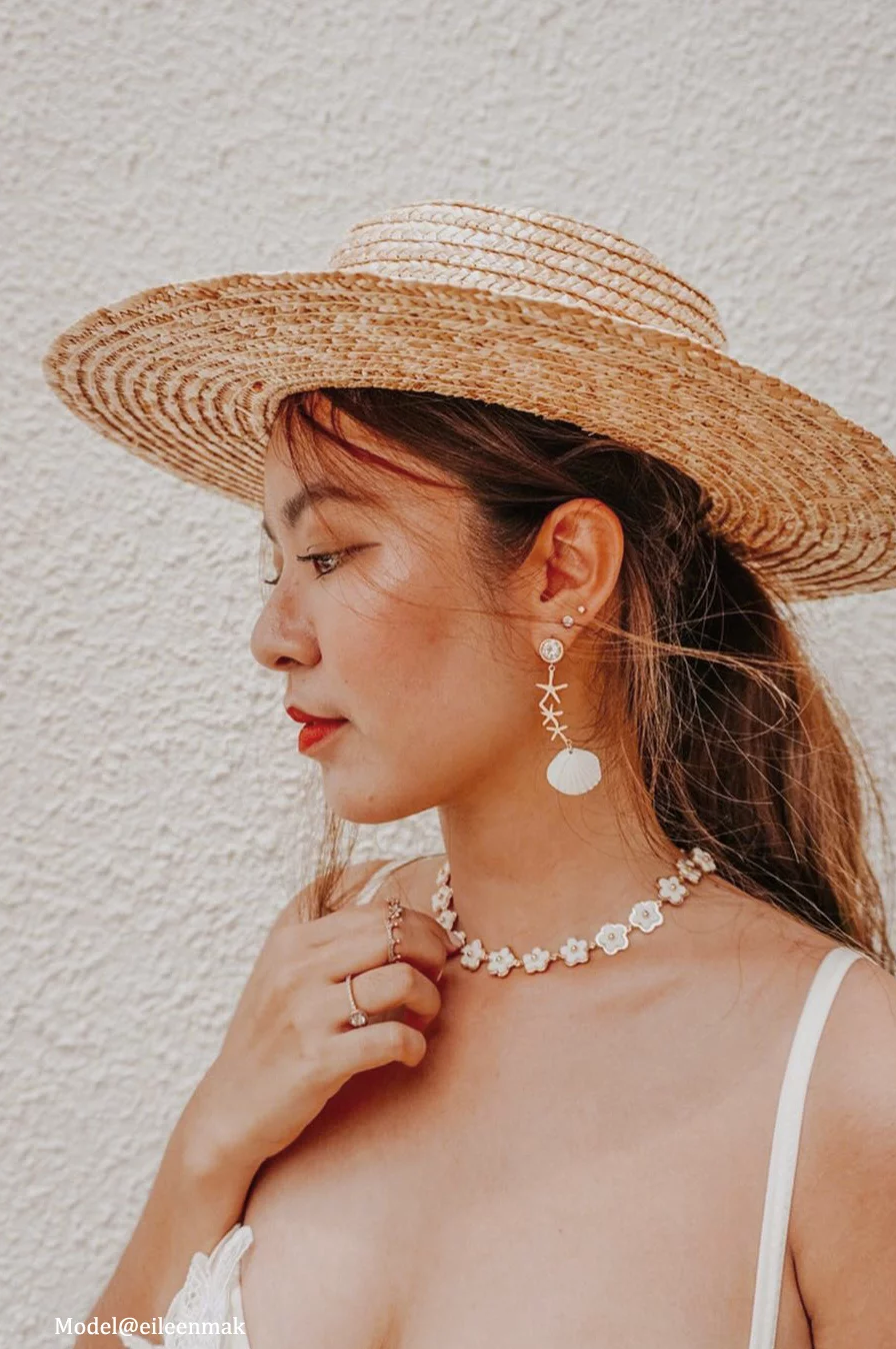 Crystal Star Porcelain Seashell Earrings