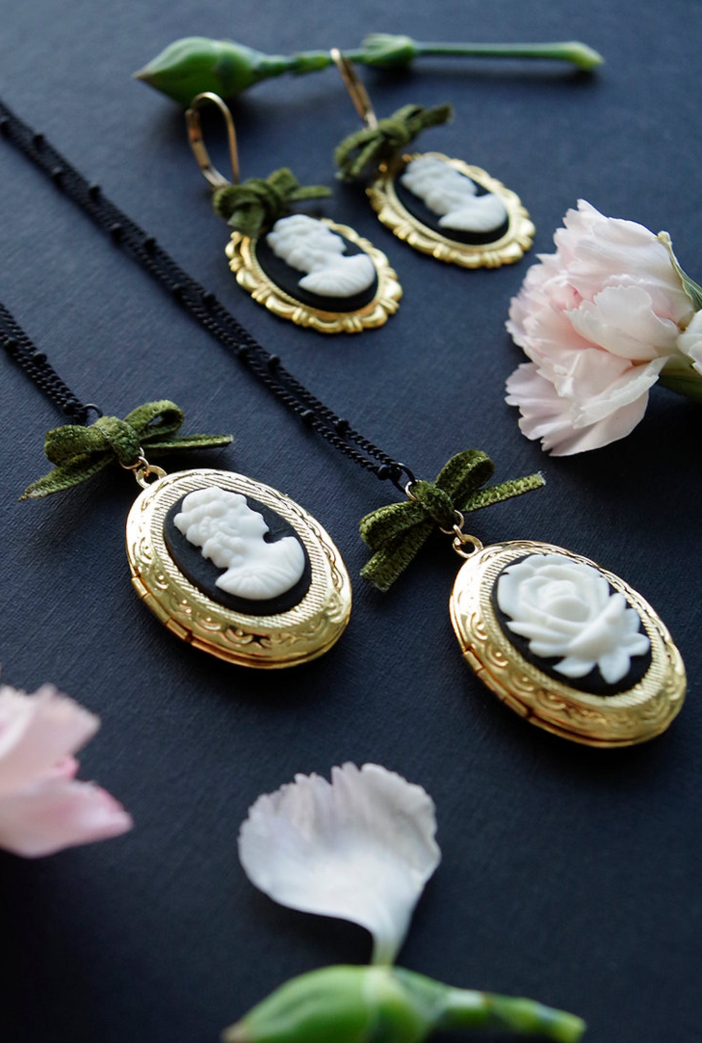 Dark Romance Goddess Oval Porcelain Cameo Locket Necklace