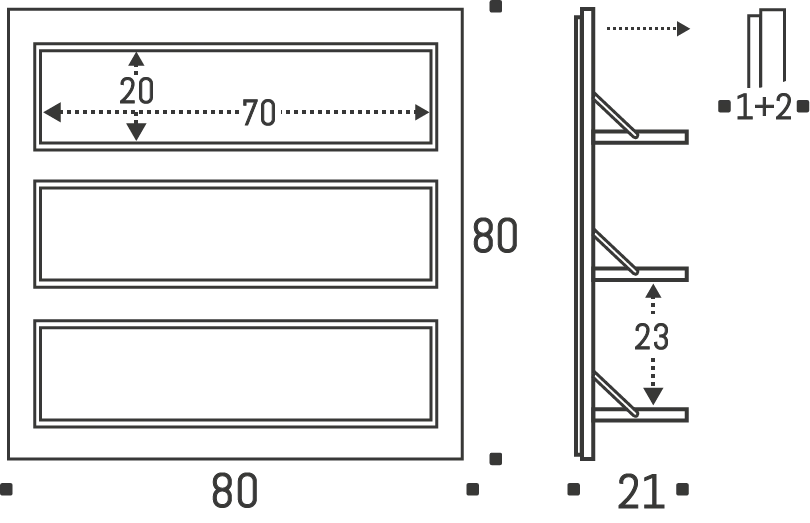 Fläpps Shelf 80×80-3 dimensions