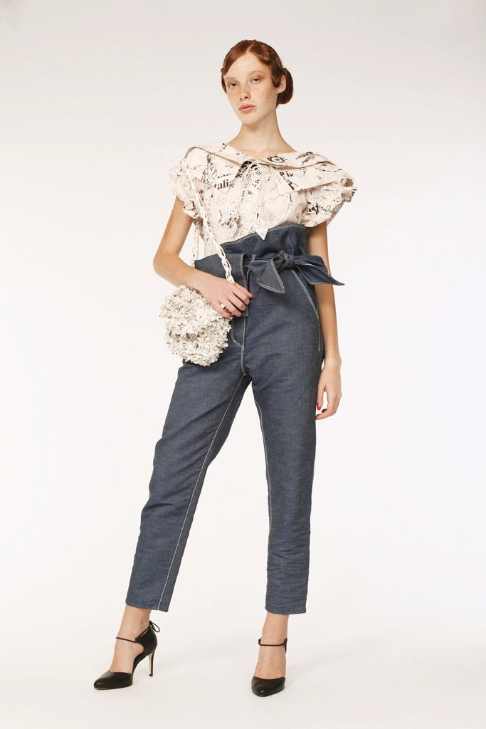 Double Collar Frilly Sleeves Cotton Shirt