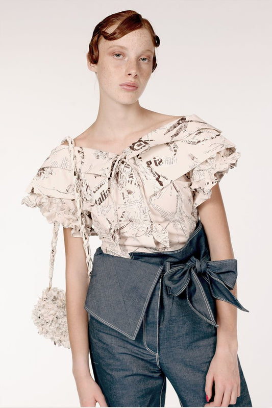 Double Collar Frilly Sleeves Cotton Shirt