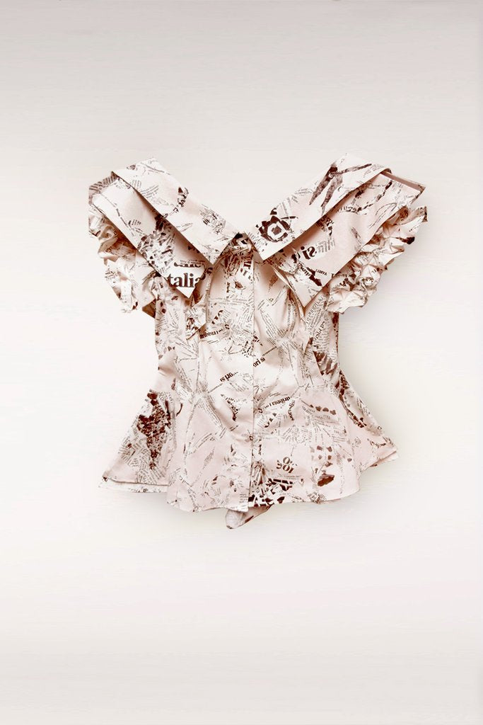 Double Collar Frilly Sleeves Cotton Shirt