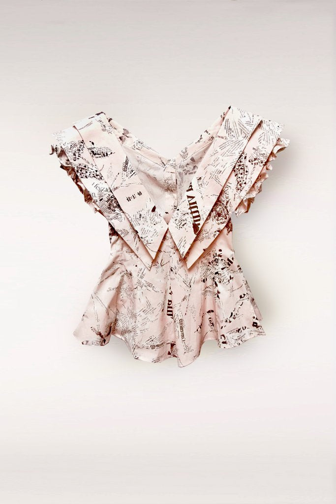 Double Collar Frilly Sleeves Cotton Shirt