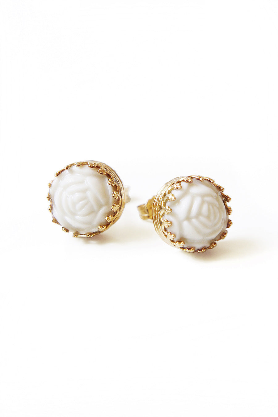 Mini Round Porcelain Rose Gold-Filled Stud Earrings