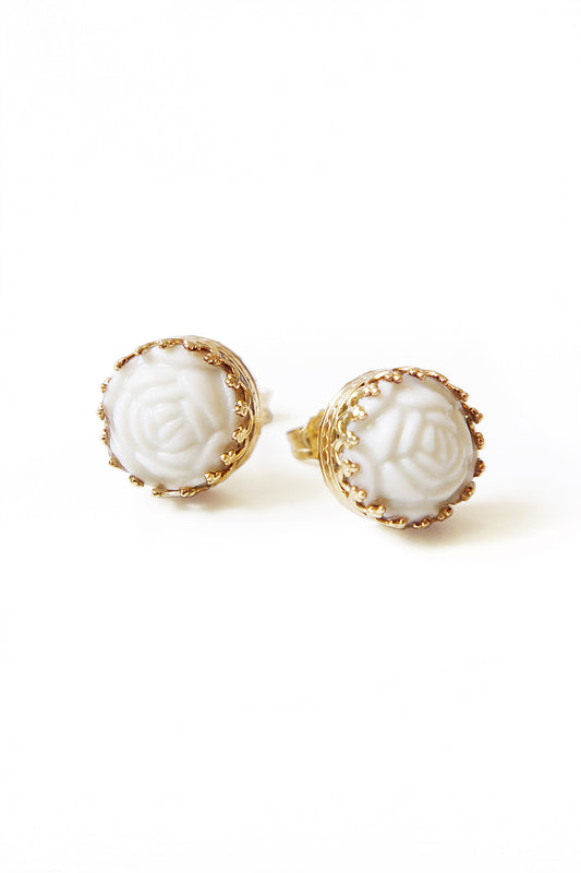 Mini Round Porcelain Rose Gold-Filled Stud Earrings