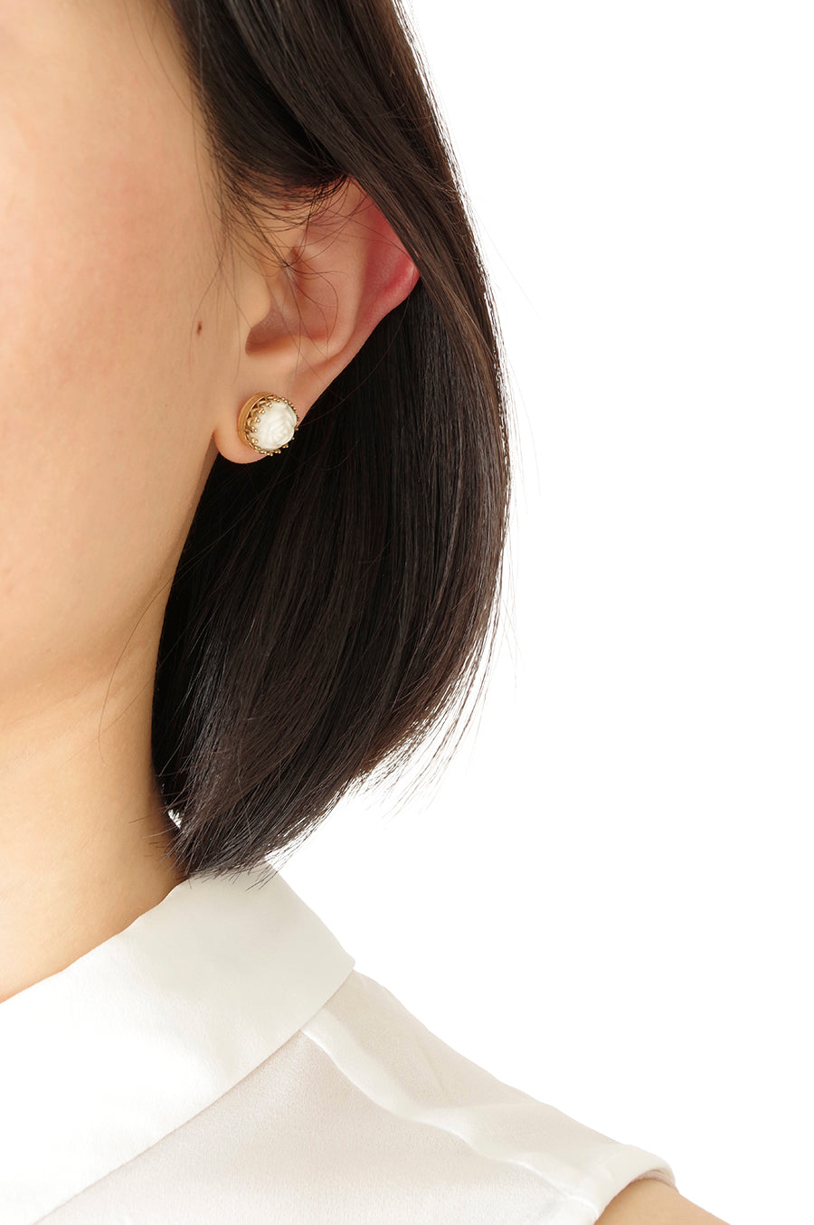 Mini Round Porcelain Rose Gold-Filled Stud Earrings