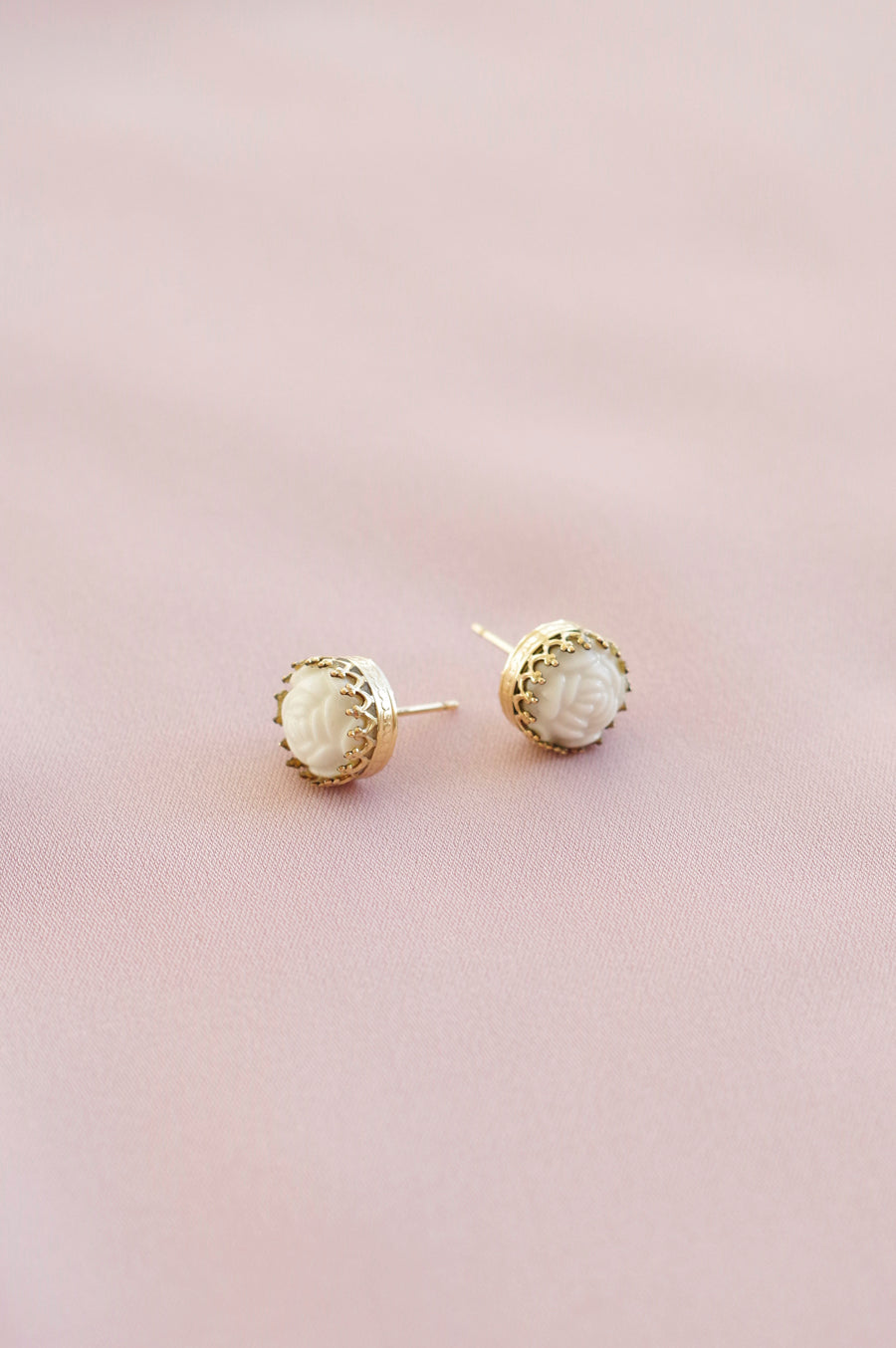 Mini Round Porcelain Rose Gold-Filled Stud Earrings