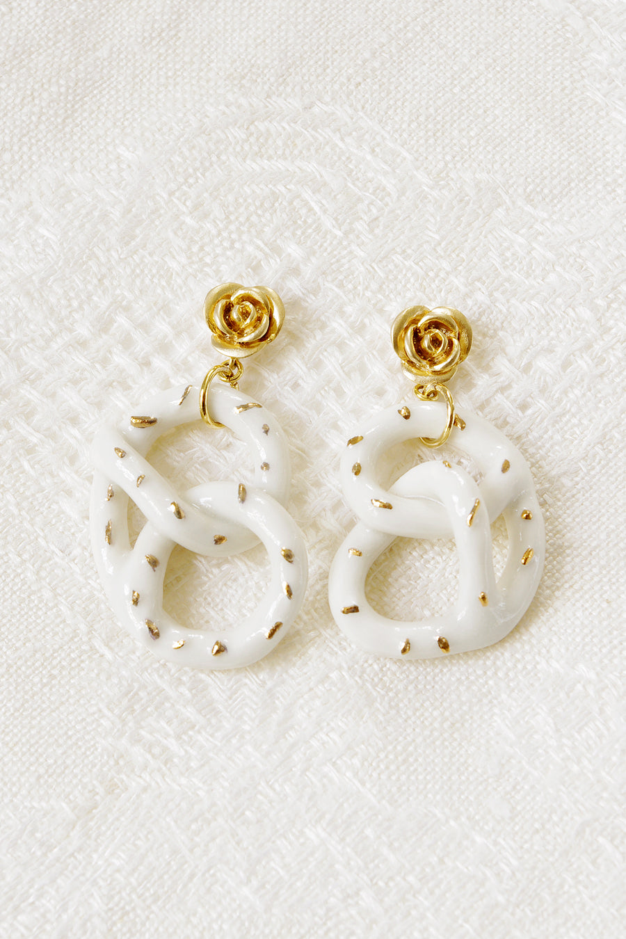 Golden Rose And Salted Porcelain Pretzel Earrings