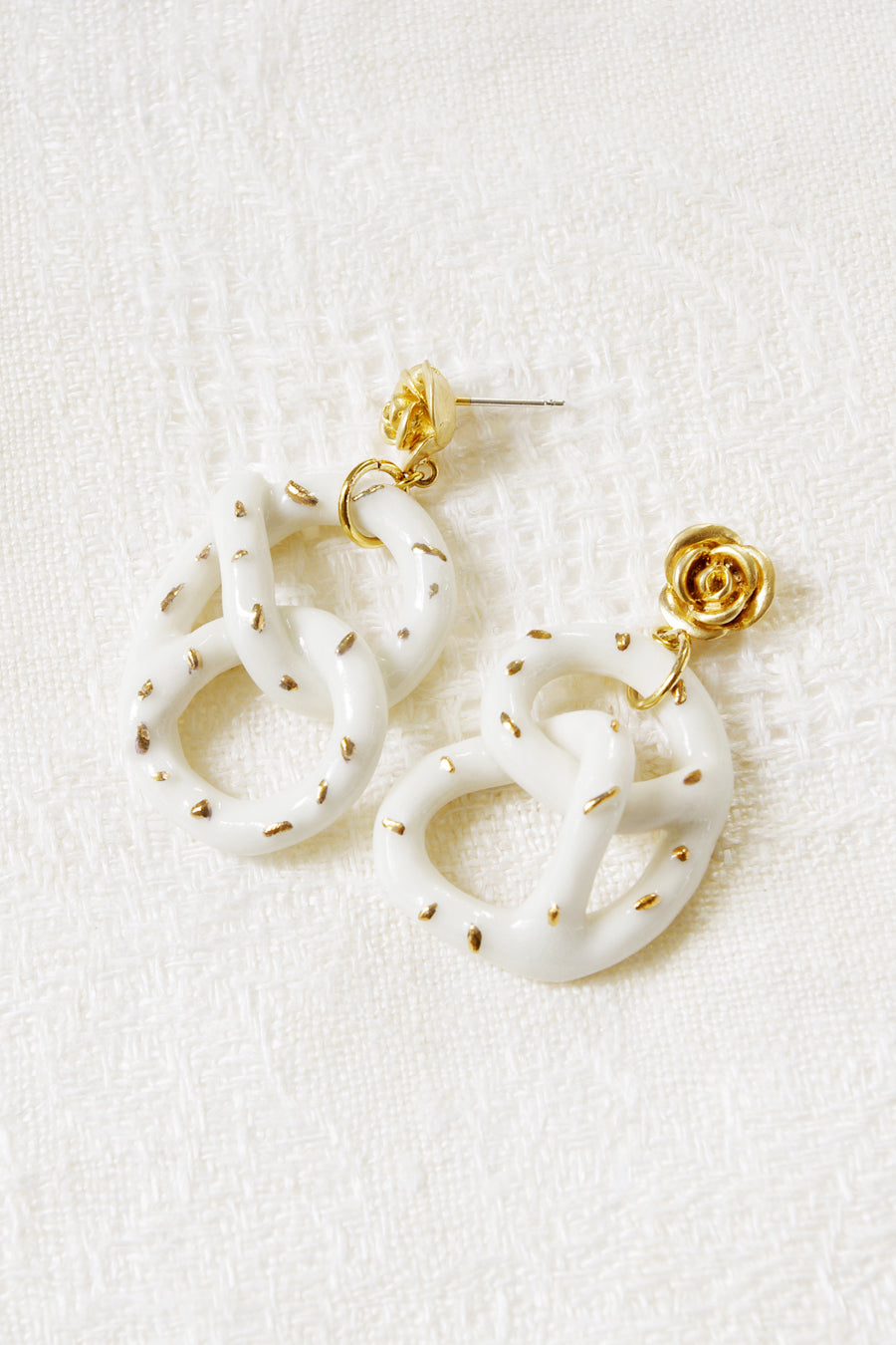 Golden Rose And Salted Porcelain Pretzel Earrings