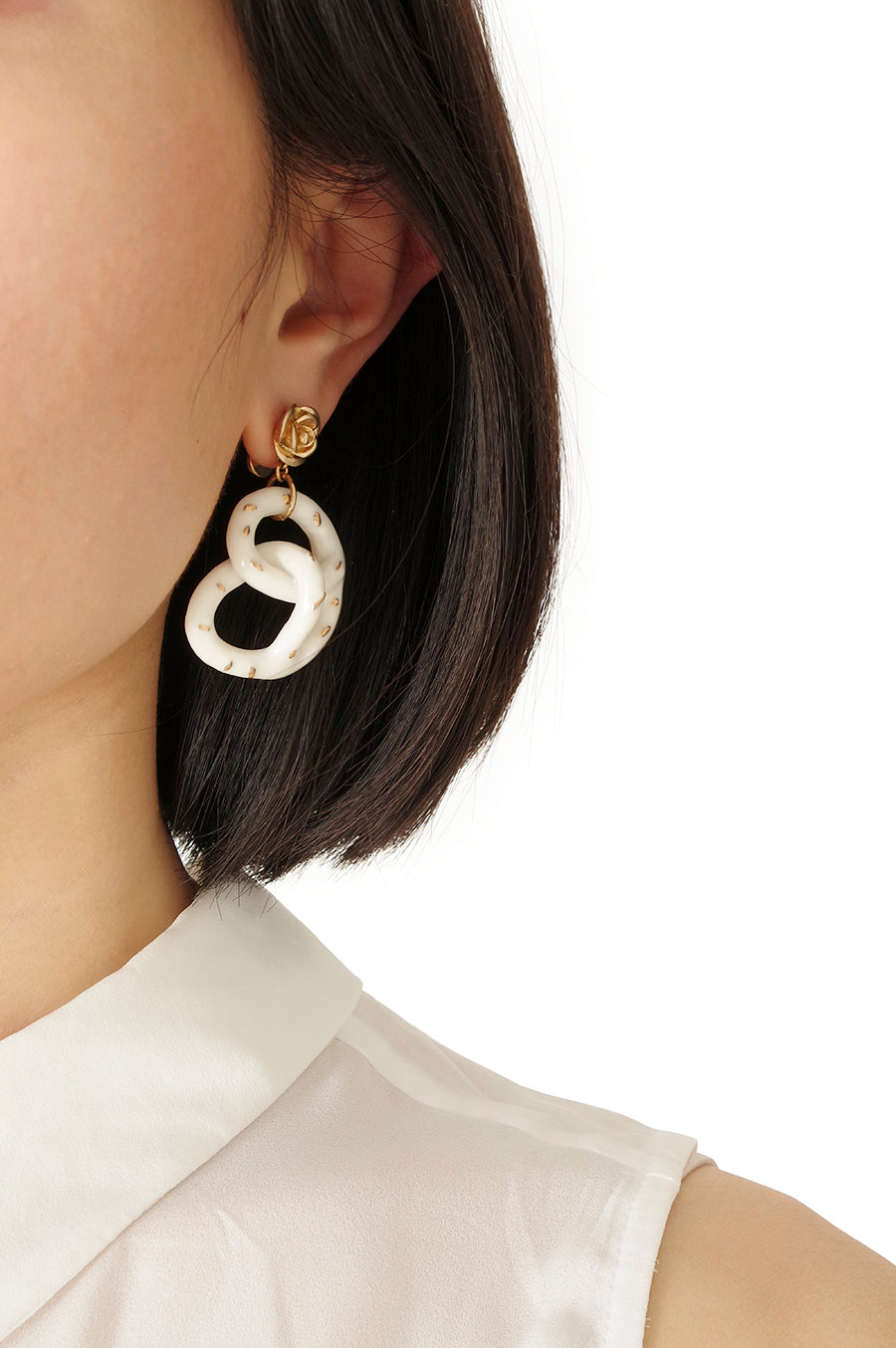 Golden Rose And Salted Porcelain Pretzel Earrings