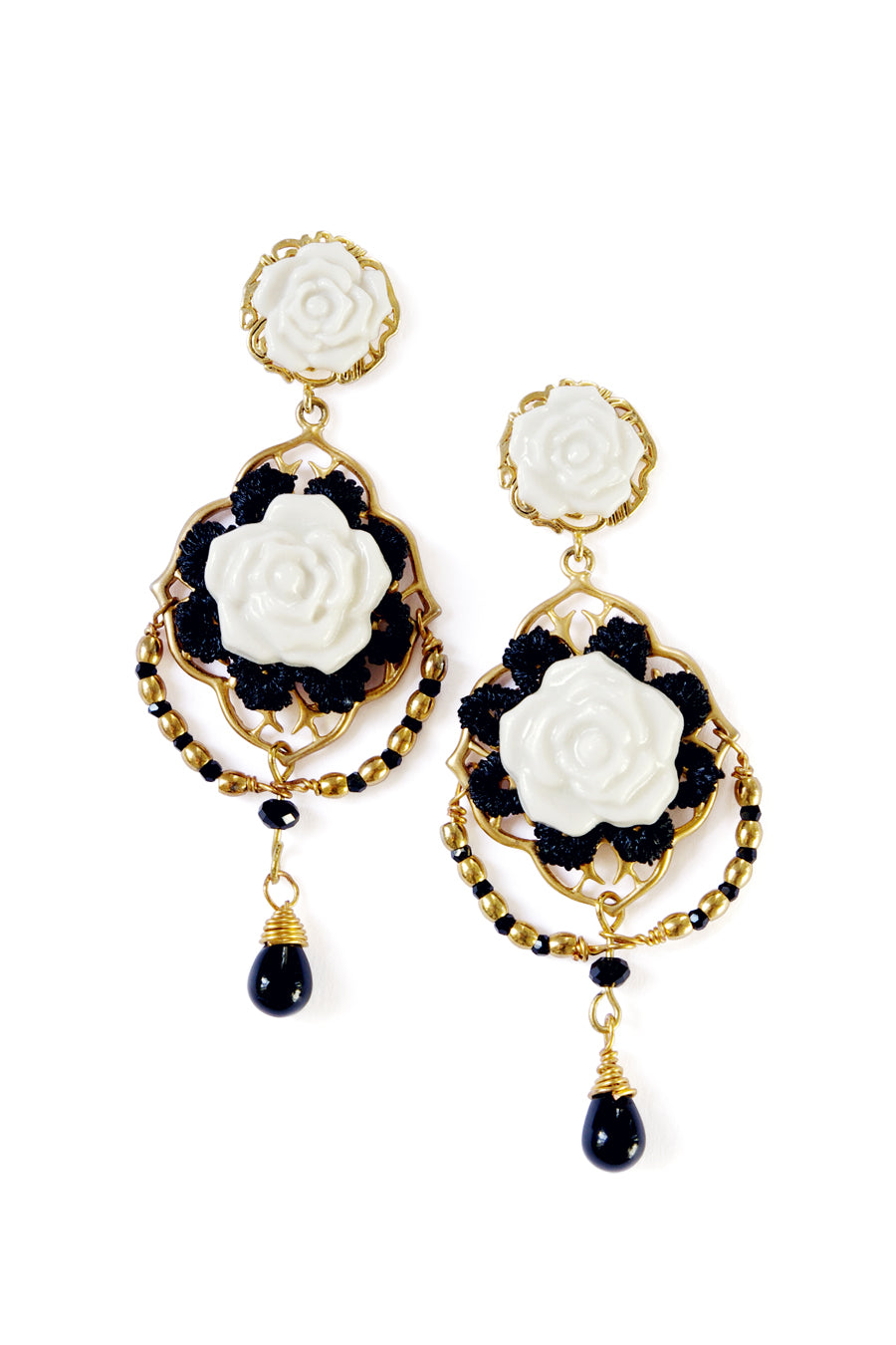 Classic Baroque Porcelain Rose Statement Earrings