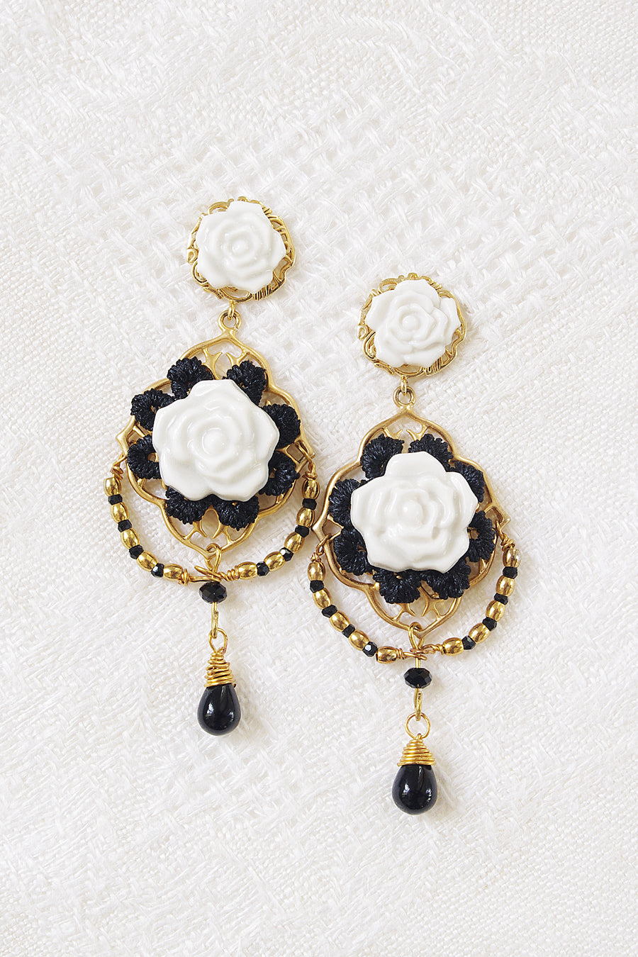 Classic Baroque Porcelain Rose Statement Earrings