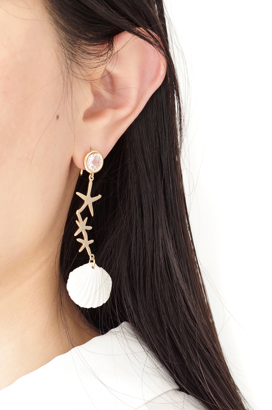 Crystal Star Porcelain Seashell Earrings