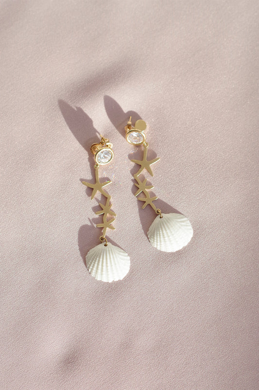 Crystal Star Porcelain Seashell Earrings