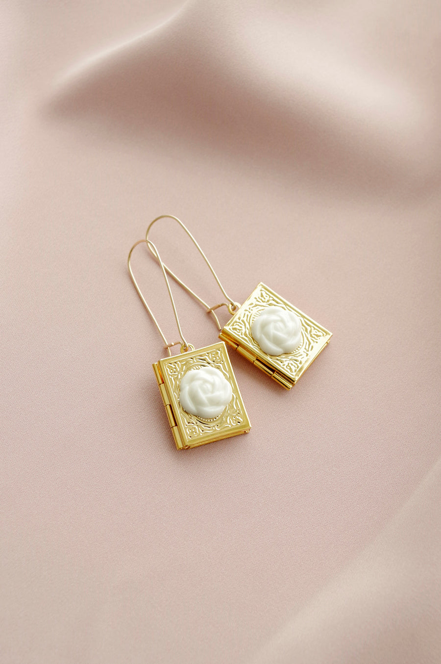 Porcelain Camellia Book Locket Earrings