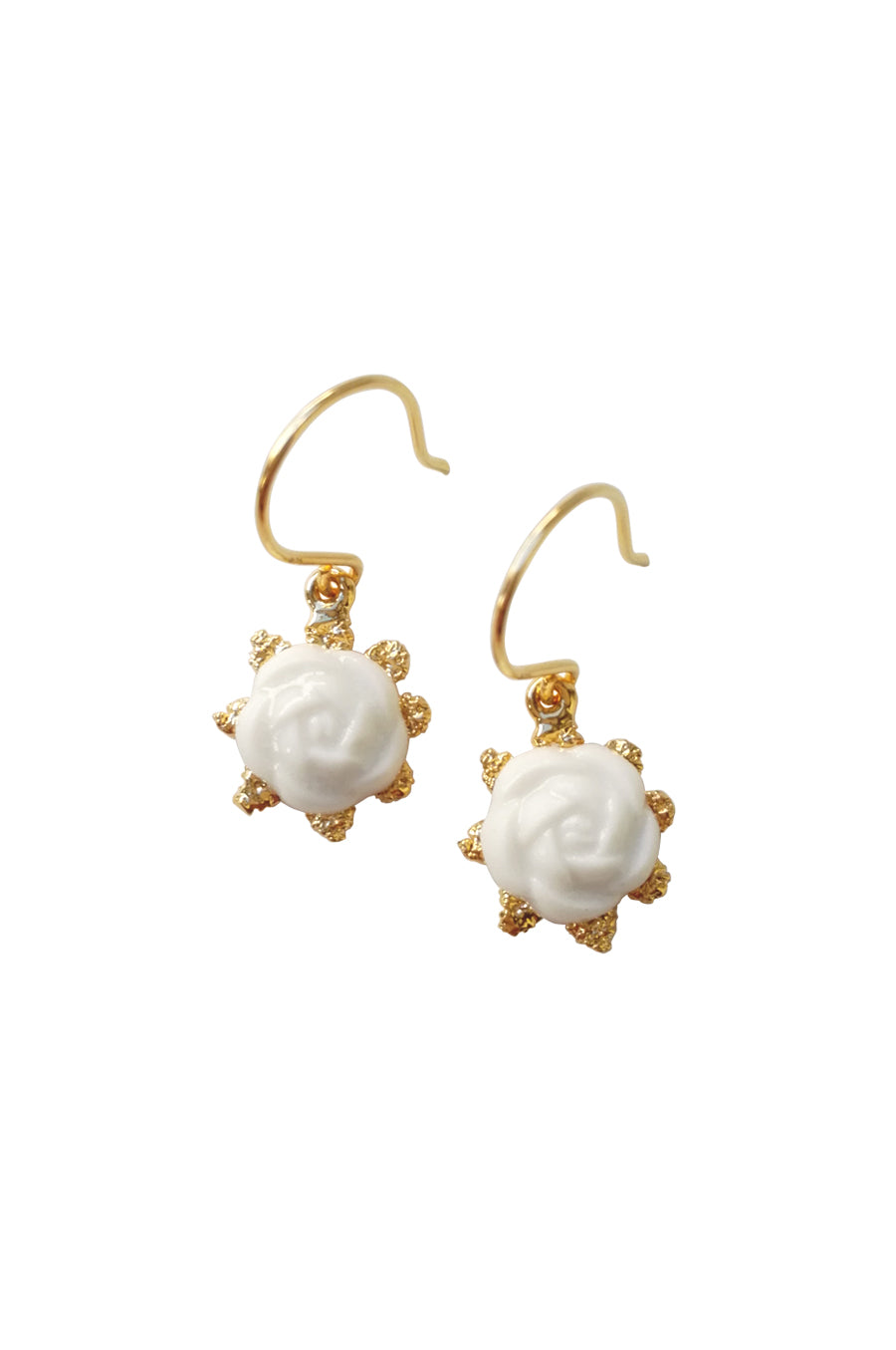 Mini Porcelain Camellia Flower Charm Earrings