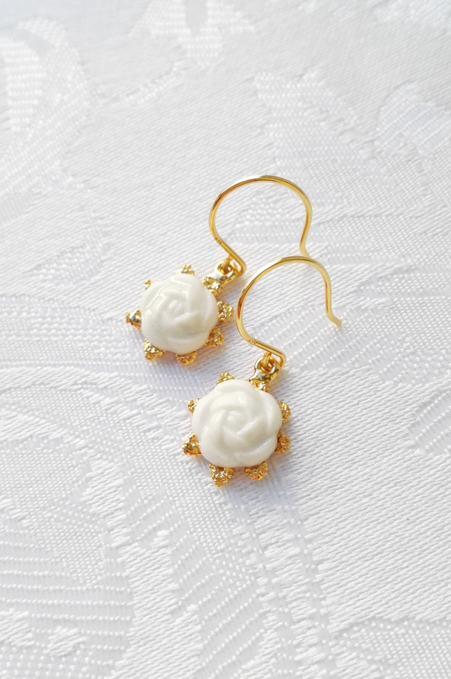 Mini Porcelain Camellia Flower Charm Earrings