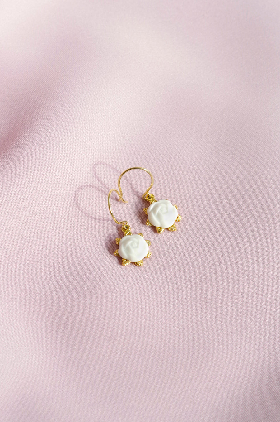 Mini Porcelain Camellia Flower Charm Earrings