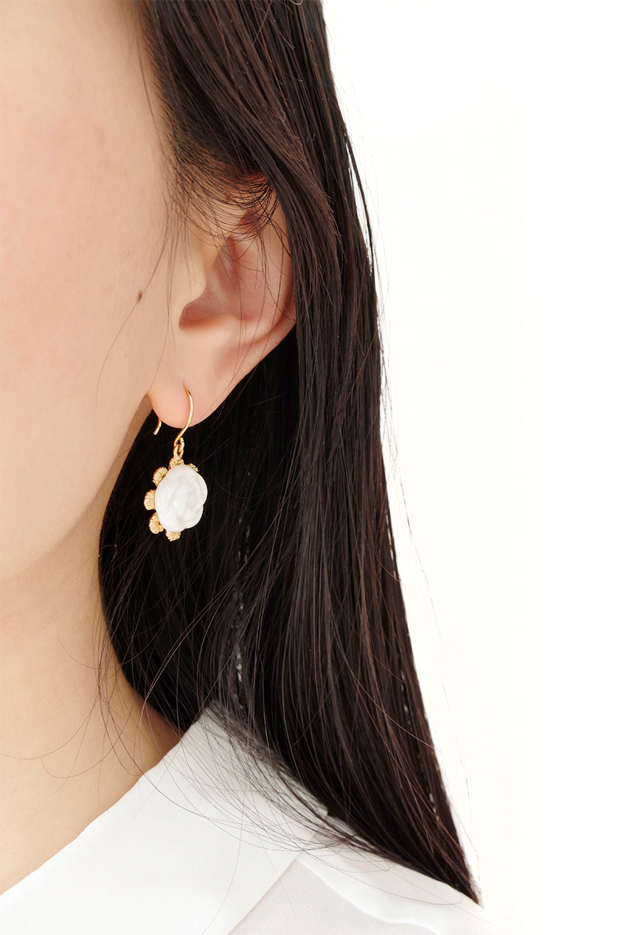 Everyday Porcelain Camellia Flower Charm Earrings