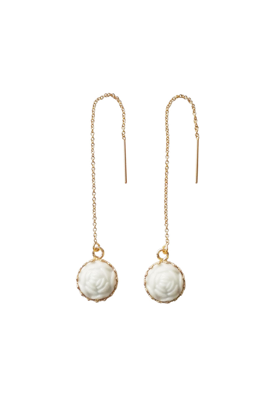 Mini Porcelain Rose With Gold-Filled Chain Earrings