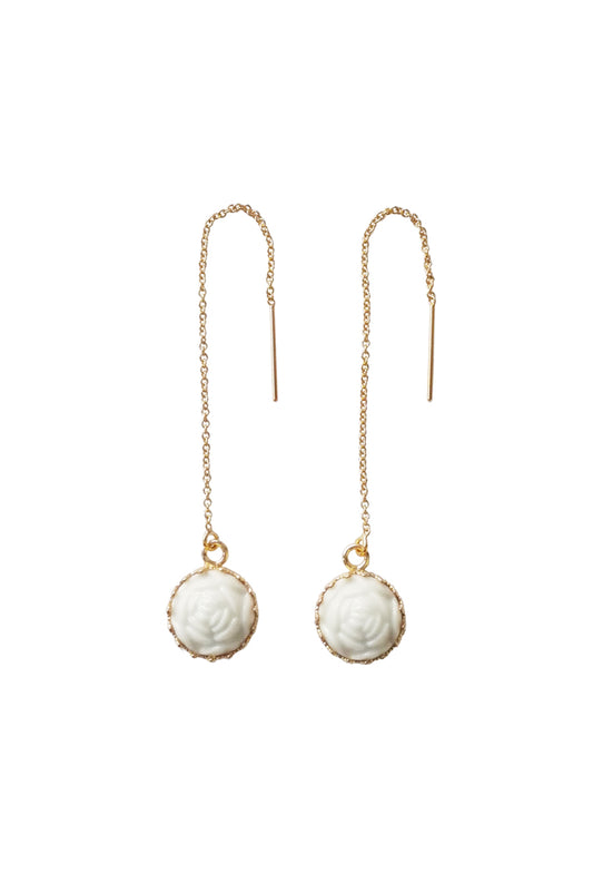 Mini Porcelain Rose With Gold-Filled Chain Earrings
