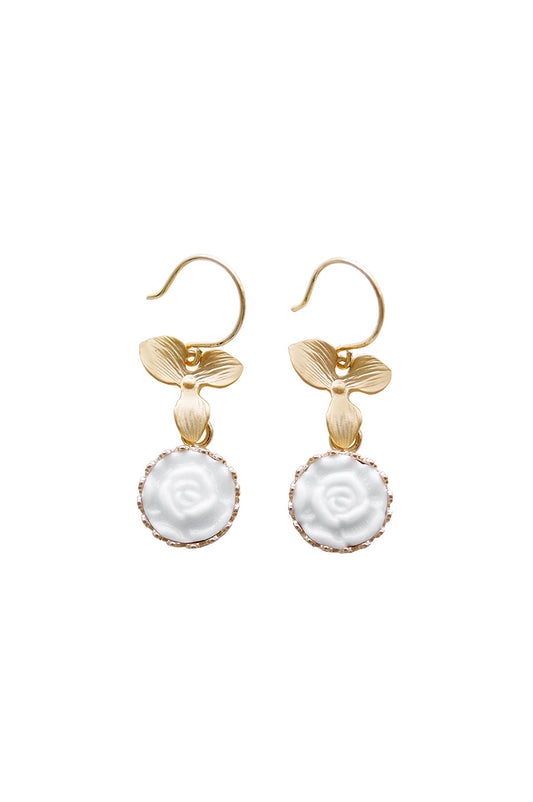 Mini Porcelain Moonlight Rose Drop Earrings