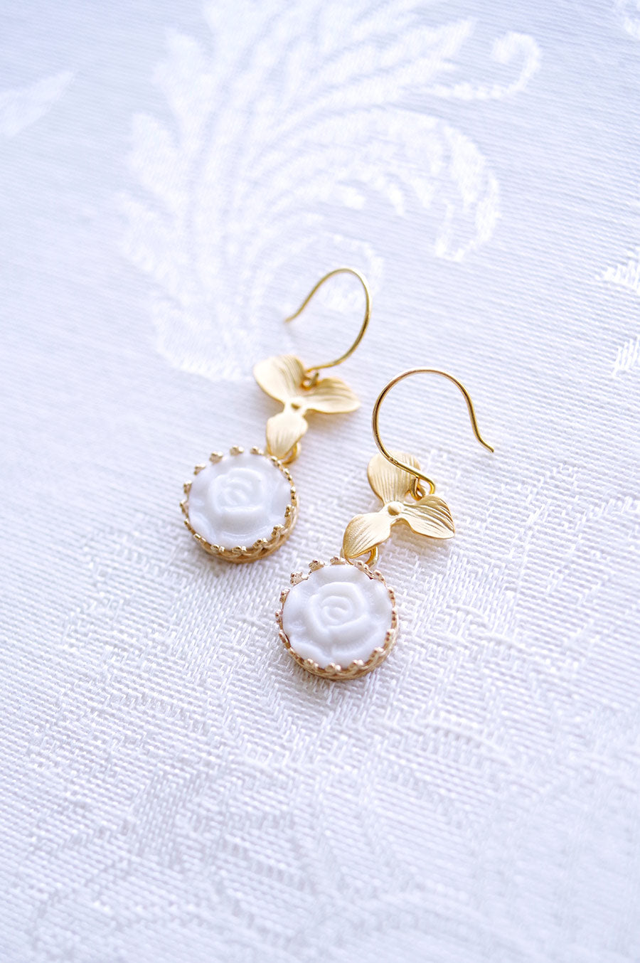Mini Porcelain Moonlight Rose Drop Earrings