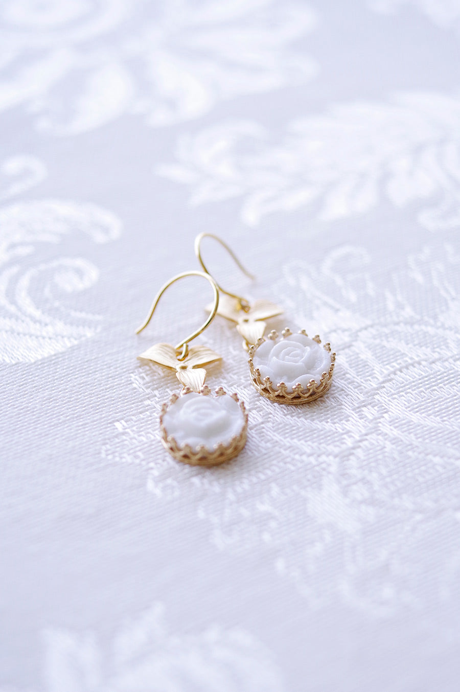 Mini Porcelain Moonlight Rose Drop Earrings