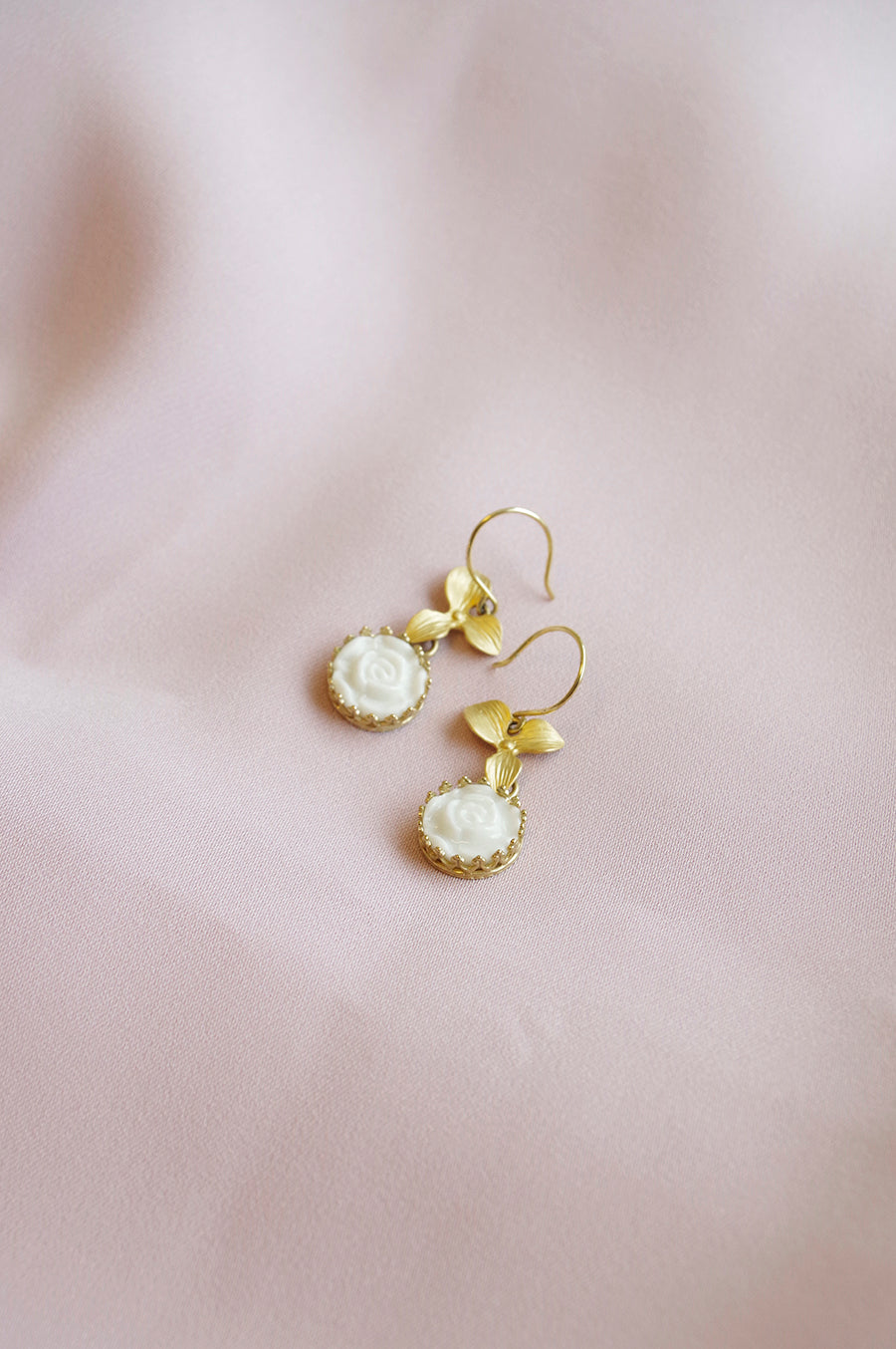 Mini Porcelain Moonlight Rose Drop Earrings
