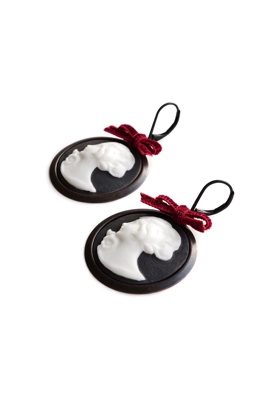 Dark Romance Goddess Round Porcelain Cameo Earrings