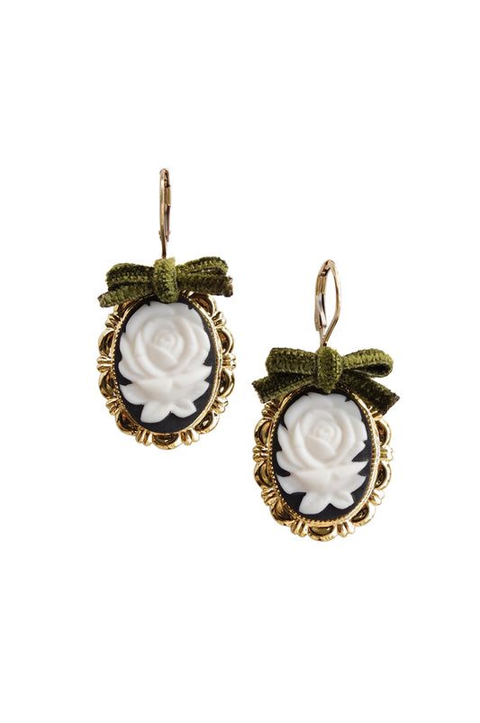 Dark Romance Rose Oval Porcelain Cameo Earrings