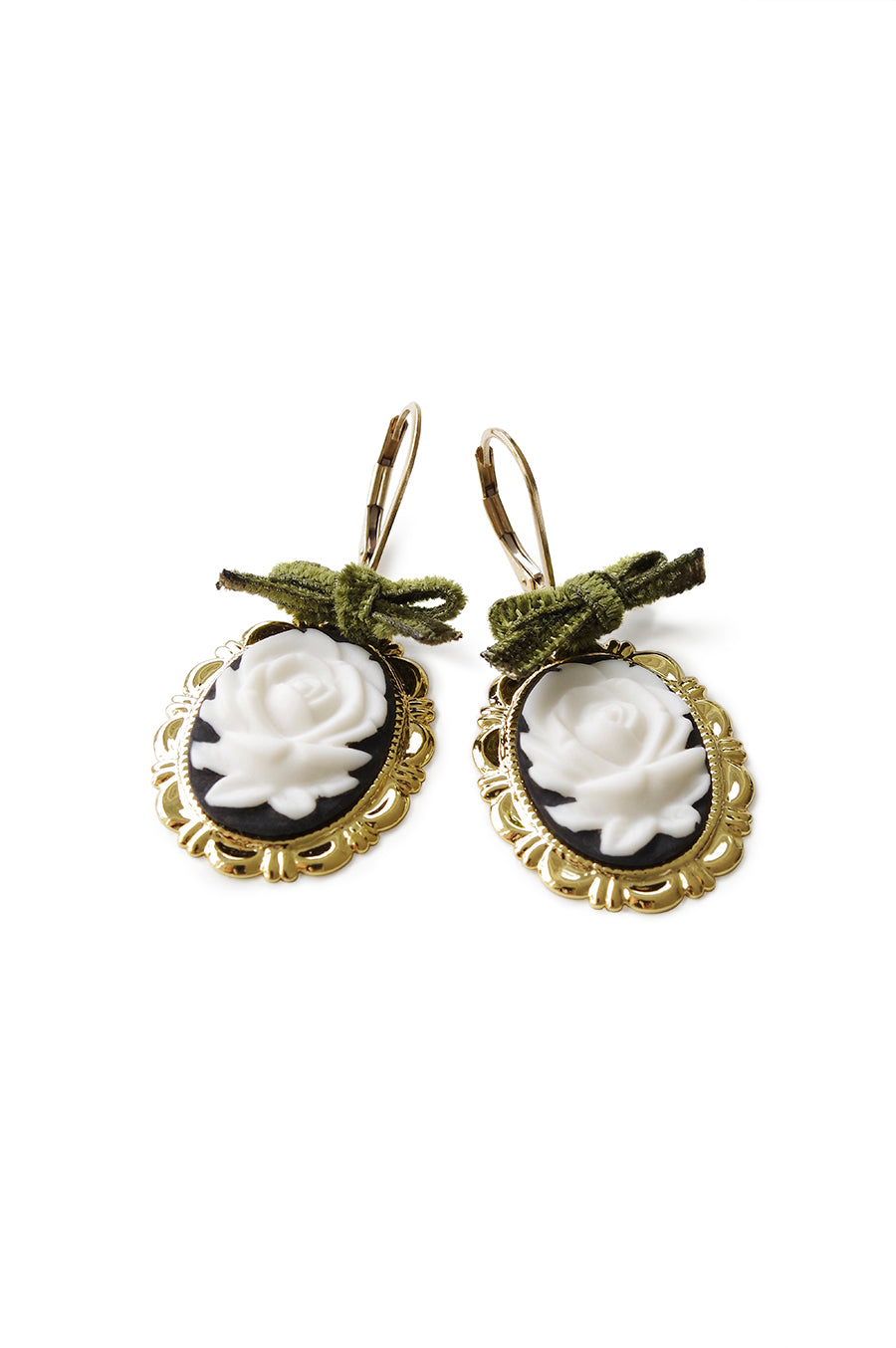 Dark Romance Rose Oval Porcelain Cameo Earrings