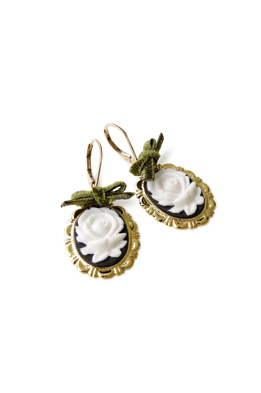 Dark Romance Rose Oval Porcelain Cameo Earrings