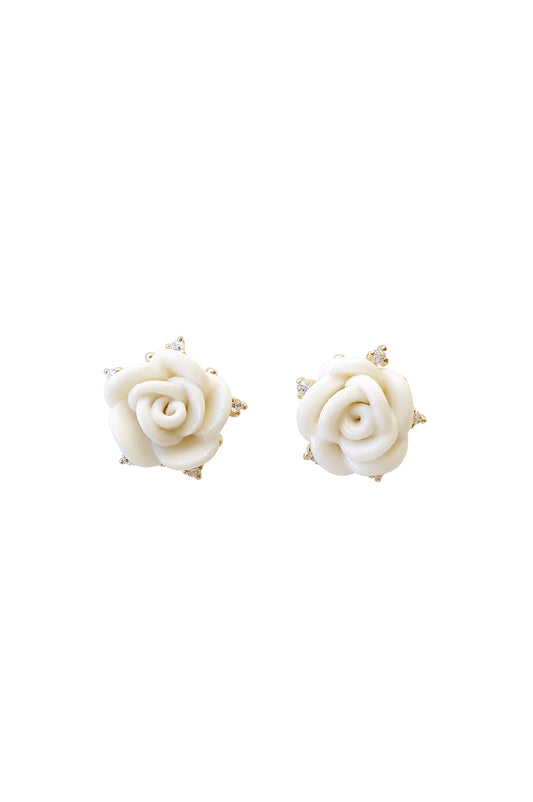 White Cloud Porcelain Rose Stud Earrings