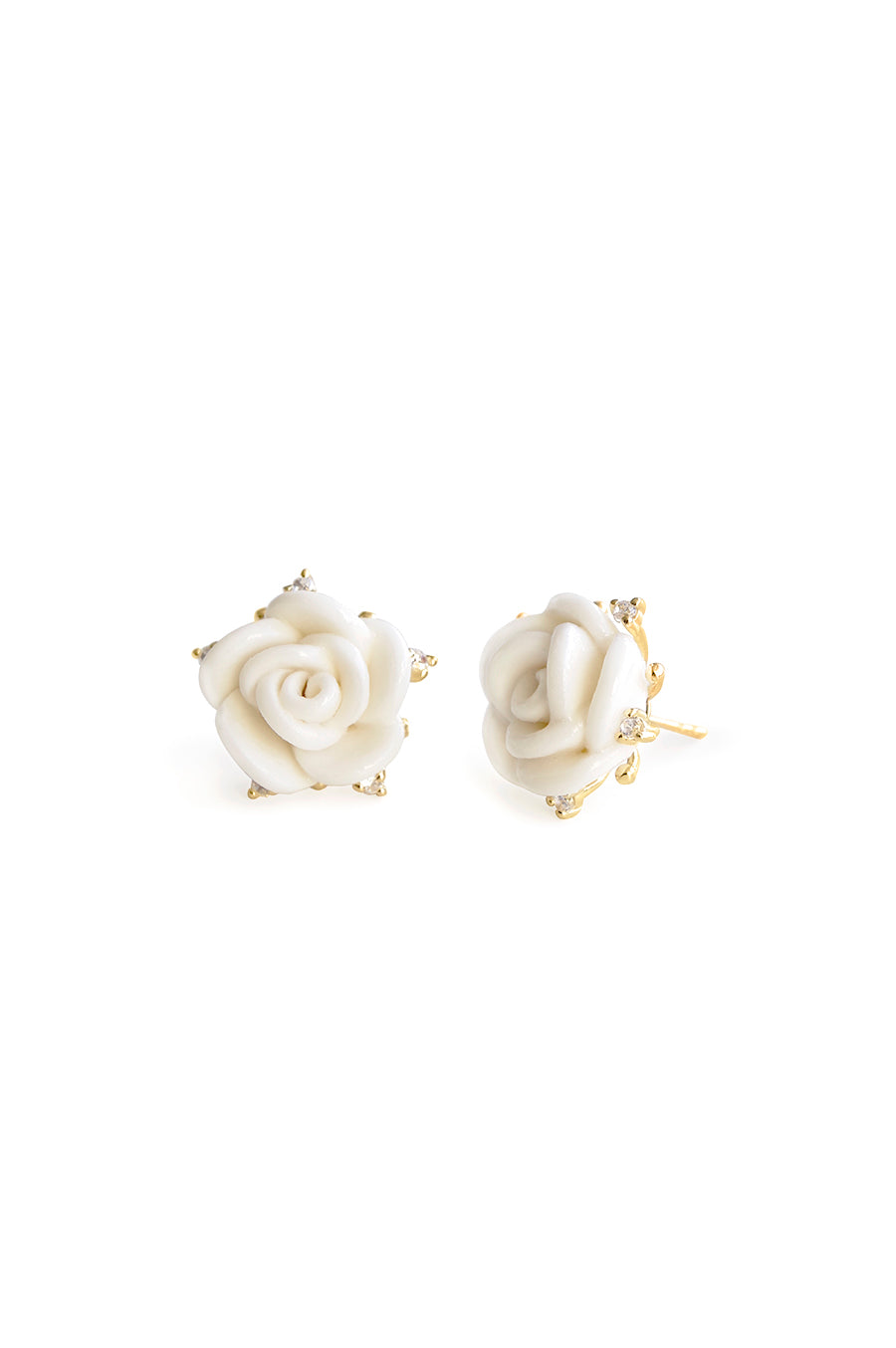 White Cloud Porcelain Rose Stud Earrings