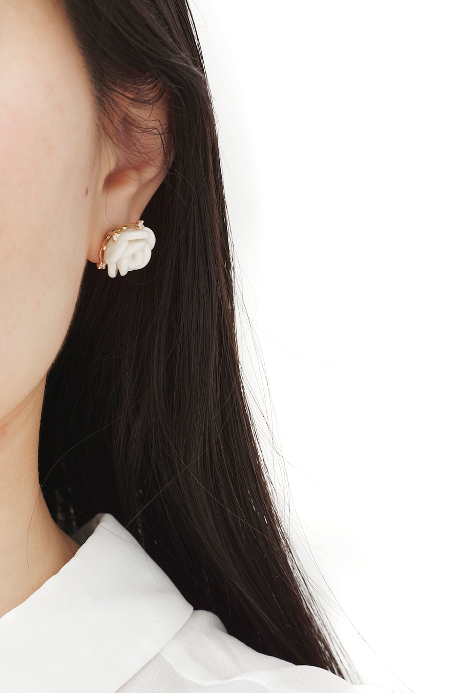 White Cloud Porcelain Rose Stud Earrings